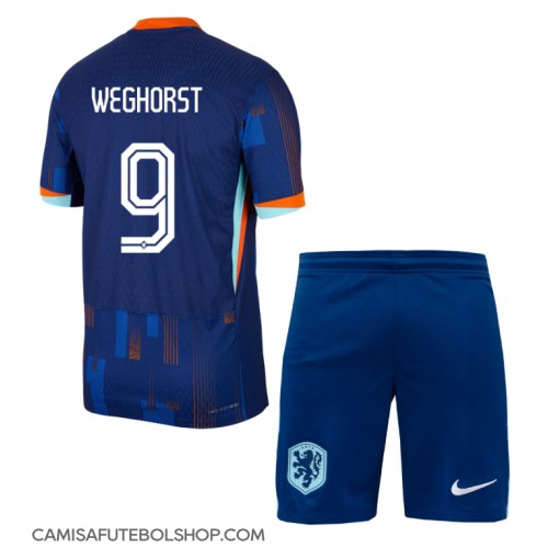 Camisa de time de futebol Holanda Wout Weghorst #9 Replicas 2º Equipamento Infantil Europeu 2024 Manga Curta (+ Calças curtas)